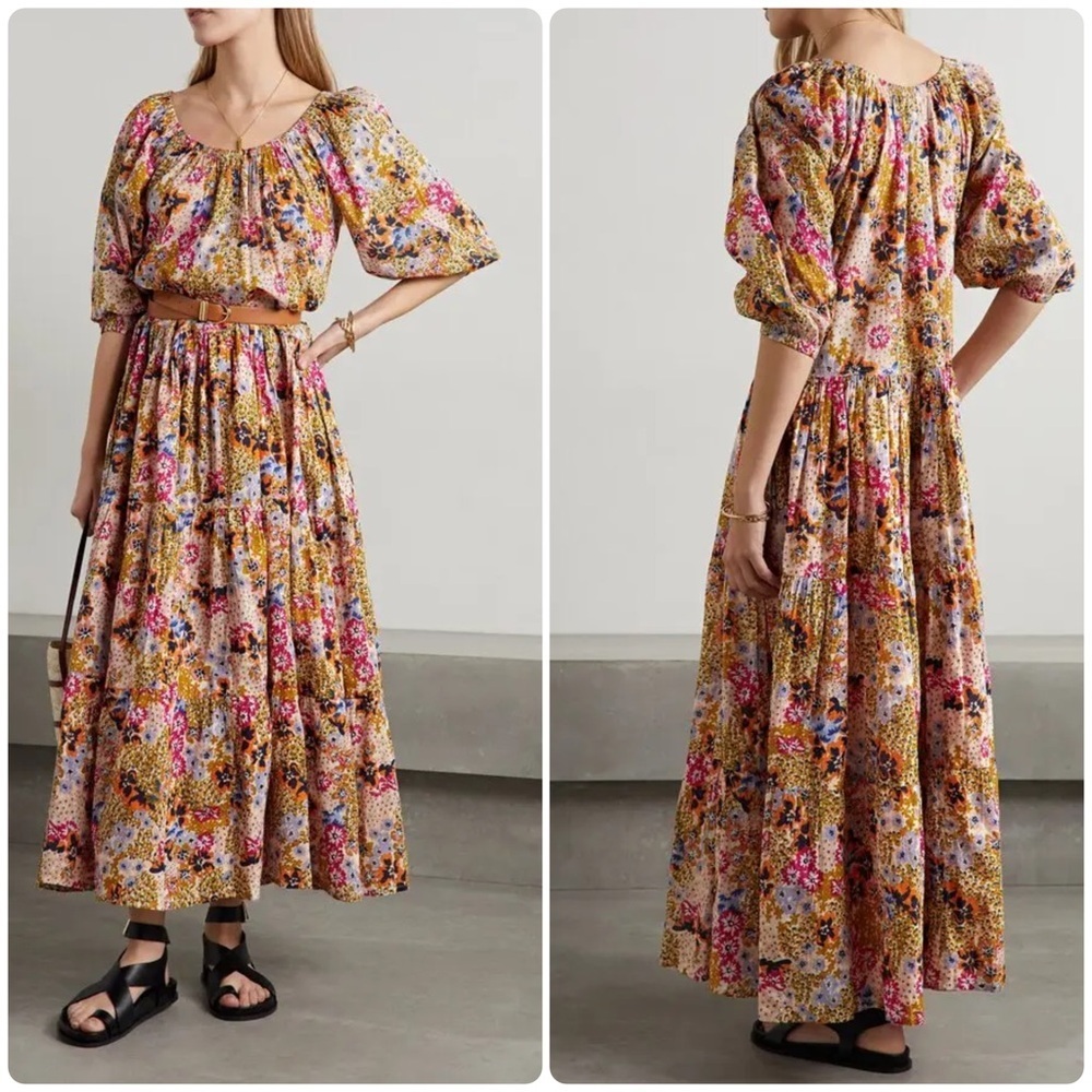 New! Apiece Apart Tilton Tiered Floral Organic Cotton- Voile Maxi Dress 🌸 Small